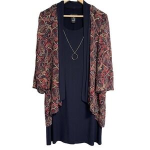 Stella‎ & Julie Knit Career Dress Womens Size 14W Dark Blue Paisley One Piece